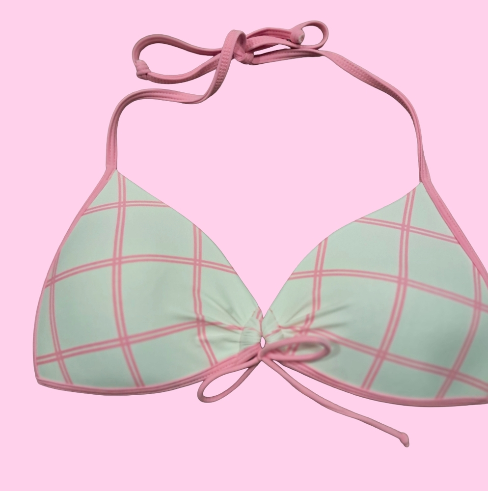 Body Glove Pink and White Plaid Bikini Top
